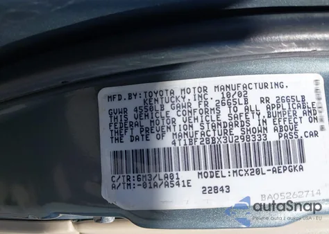 2003 Toyota Avalon Xls from USA, damaged, VIN 4T1BF28BX3U298333